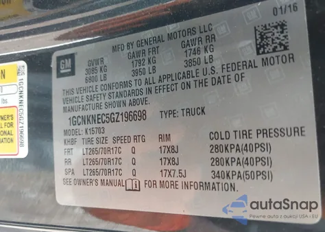 2016 Chevrolet Silverado 1500 Ls из США, поврежденный, VIN 1GCNKNEC5GZ196698